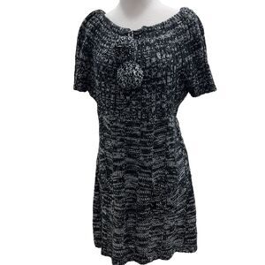 Say What? Short Sleeve Acrylic Yarn Sweater Dress XL Black & White
